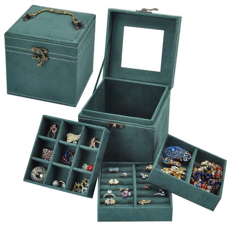 Woman Jewelry Drawer Velvet Gift Beautiful Princess Packaging Display Case 3 Layers Storage Box