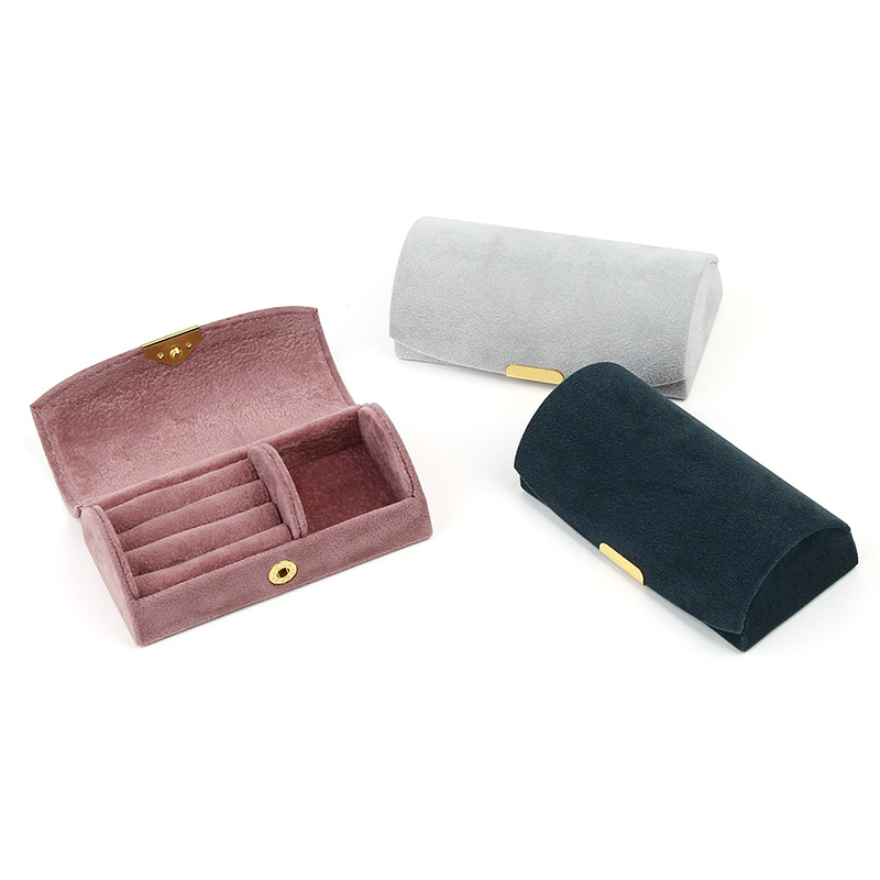 Simple Hot Selling Semi-Circle Portable Small Ring Box Travel Wholesale Velvet Jewelry case