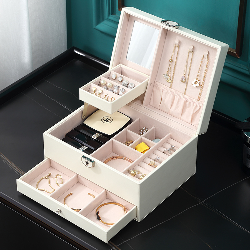 Hot Sale Portable PU Jewelry Safe Box With Lock For Ring Earring Necklace Jewelry Box