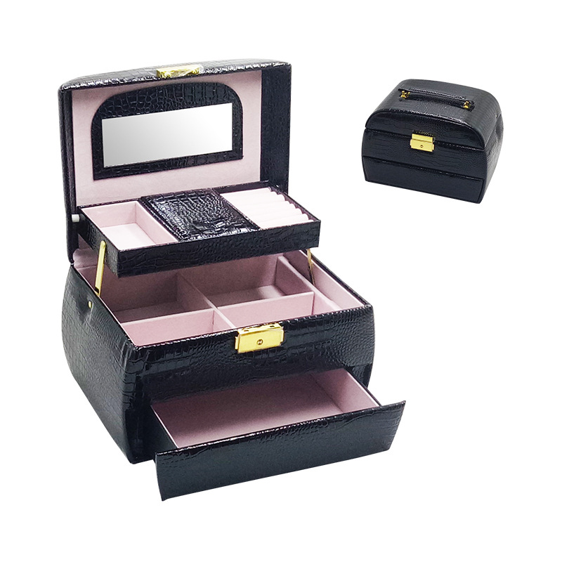 Premium Earring Storage Organizer PU Leather European Princess Draw Jewelry Box