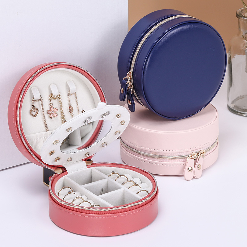 Factory Mini Round Custom Logo Small Leather Jewelry Earring Ring Storage Case Travel Box