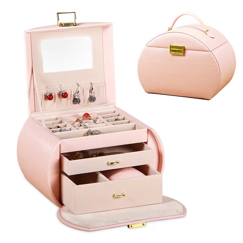 PU Leather Portable Jewelry Box European Jewelry Storage Box For Ring Earring Necklace OEM