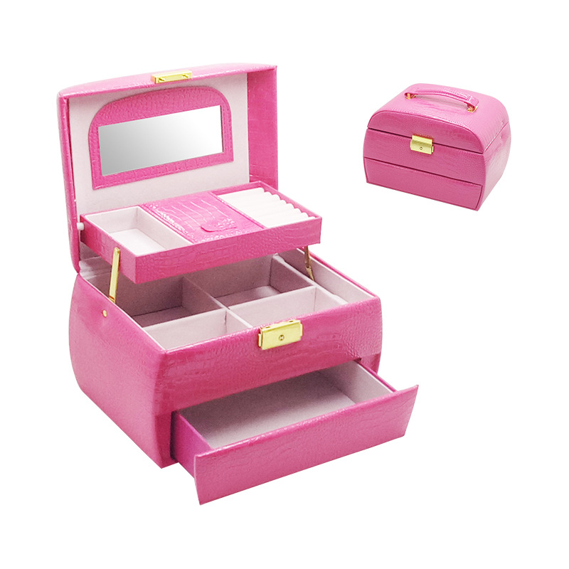 PU leather jewelry storage box large capacity multi layered with lock jewelry organizer case