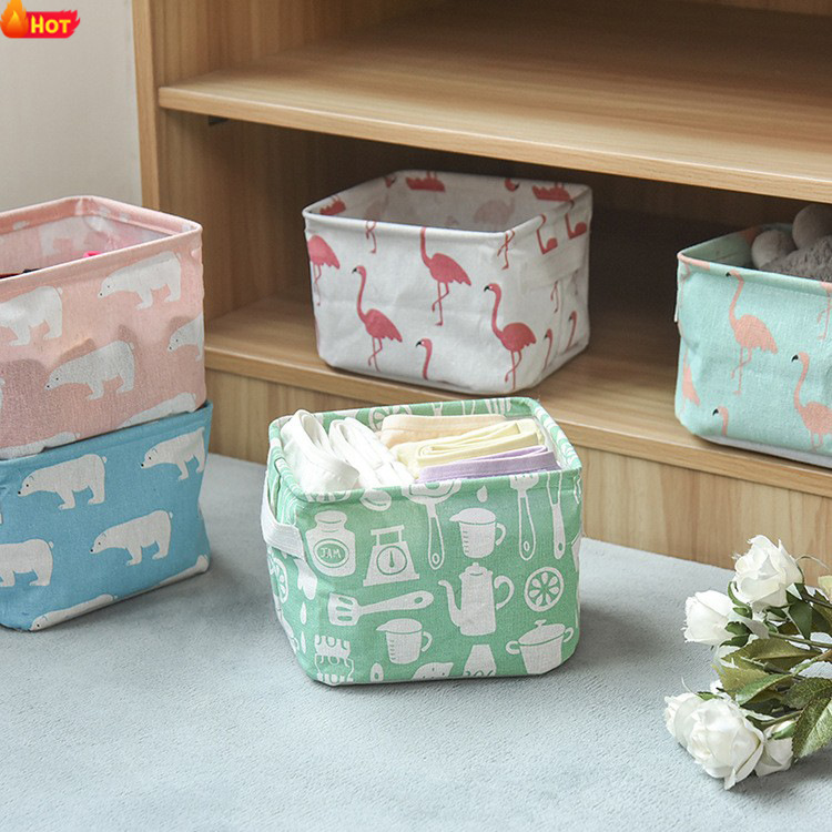 Collapsible Laundry Basket Toy Bin With Handle Cotton Linen Non Woven Storage Box