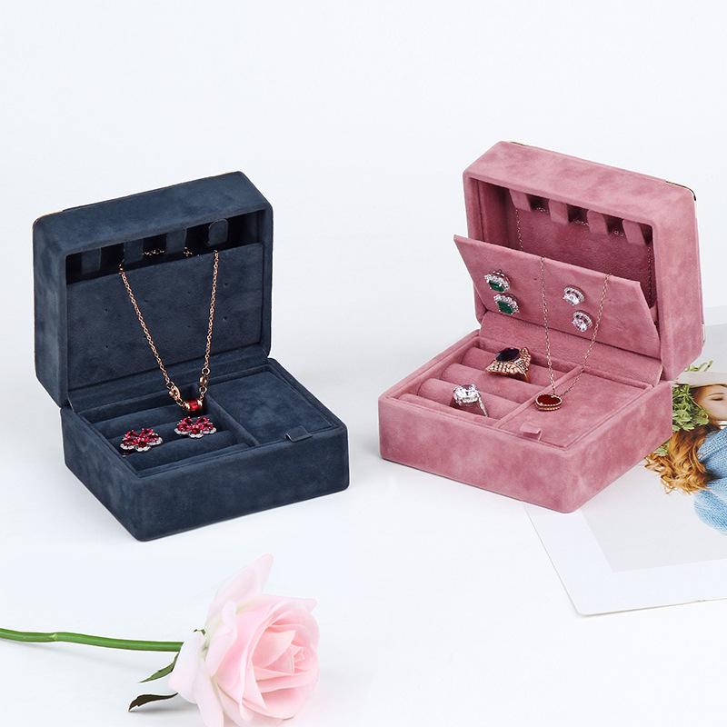 Small Luxury Portable Custom Logo Travel Fancy Velvet Pendant Earring Crystal Jewelry Box