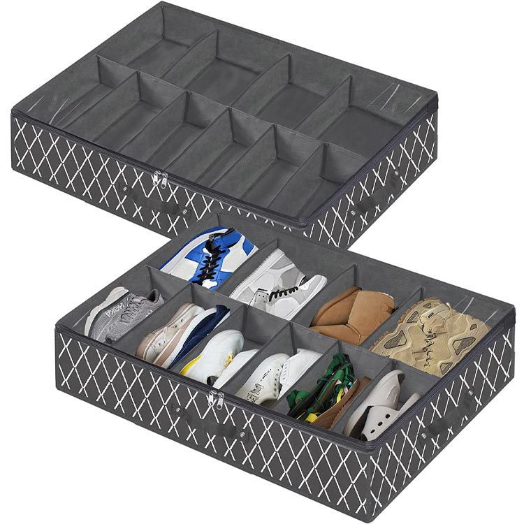 Custom Design Under Bed Shoe Storage Organizer 12 Pairs Weaved Underbed Shoe Storage Box Organizer