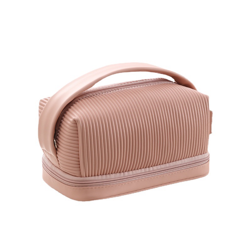 Travel Pu Leather Waterproof Cosmetic Bag With Handle Small Makeup Bag Portable Eco Friendly