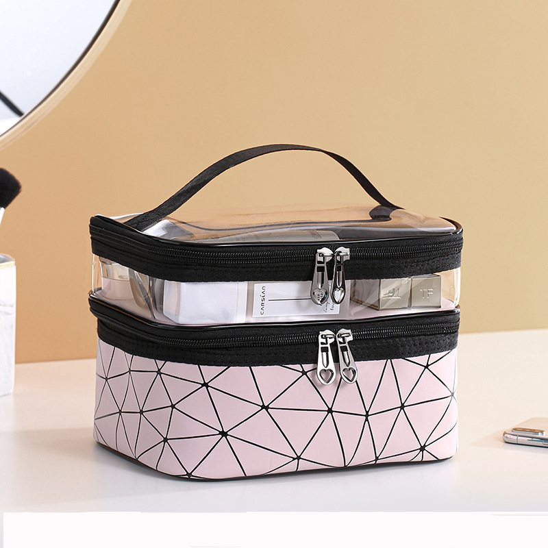 Multifunction Double Transparent Cosmetic Bag Women Make Up Case Travel Organizer Toiletry