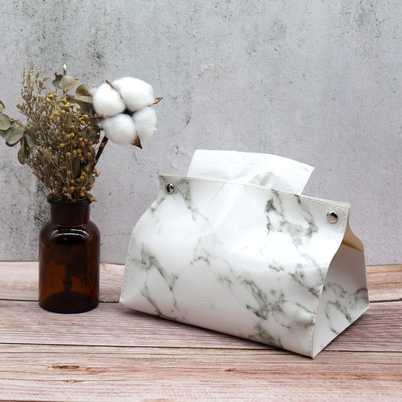 Marble Pattern Luxury Napkin Container Paper Holder Personalized Hotel Home PU Leather Tissue Box