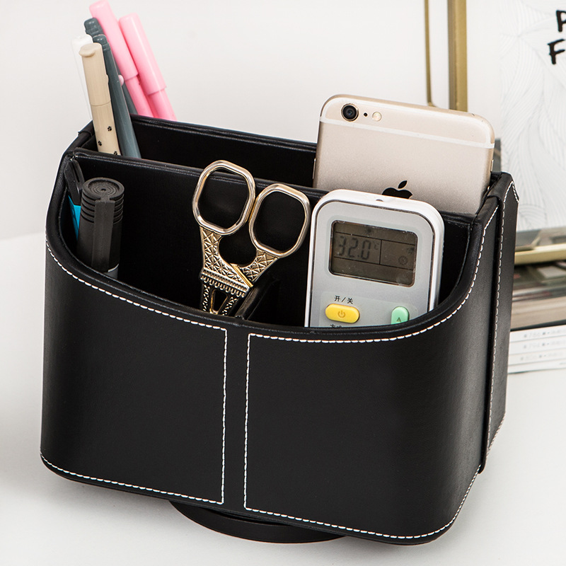 Create Rotate Remote Phone Pens Cosmetic Sundries Multifunction Leather Desktop Organizer