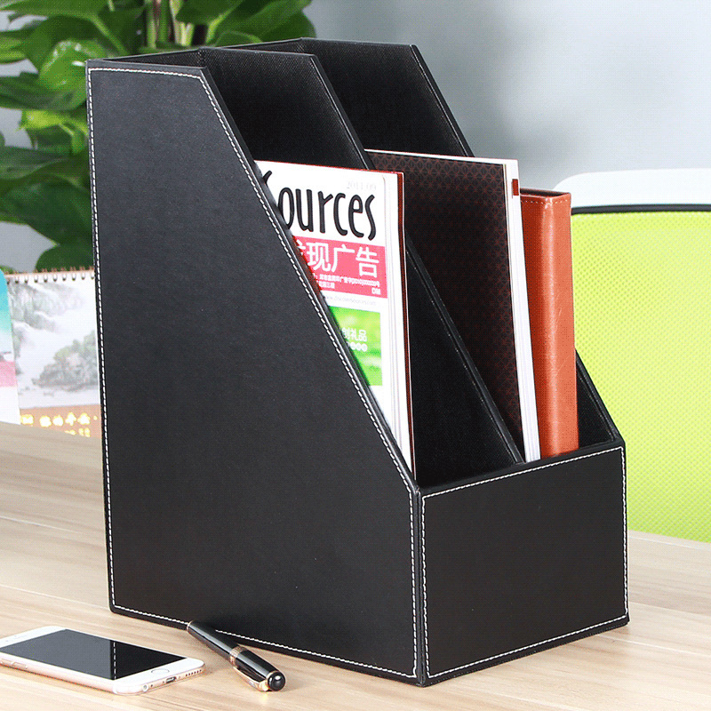 Business Office PU Leather Double Row Holder Creative Storage Desk Organizer