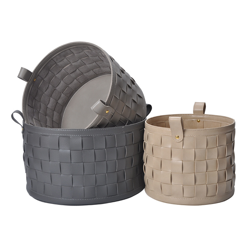 Modern Woven Livingroom Bedroom Organizer Decoration Exquiste Excellent Quality Leather Basket