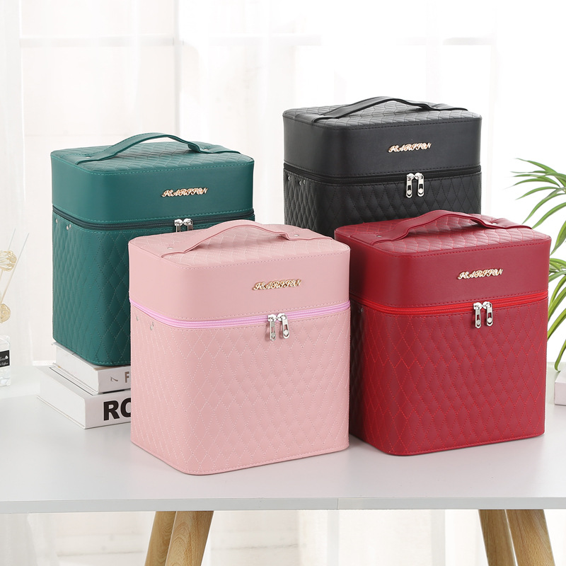 Hot-selling PU Leather Travel Portable Double Layer Skin Care Makeup Storage Box