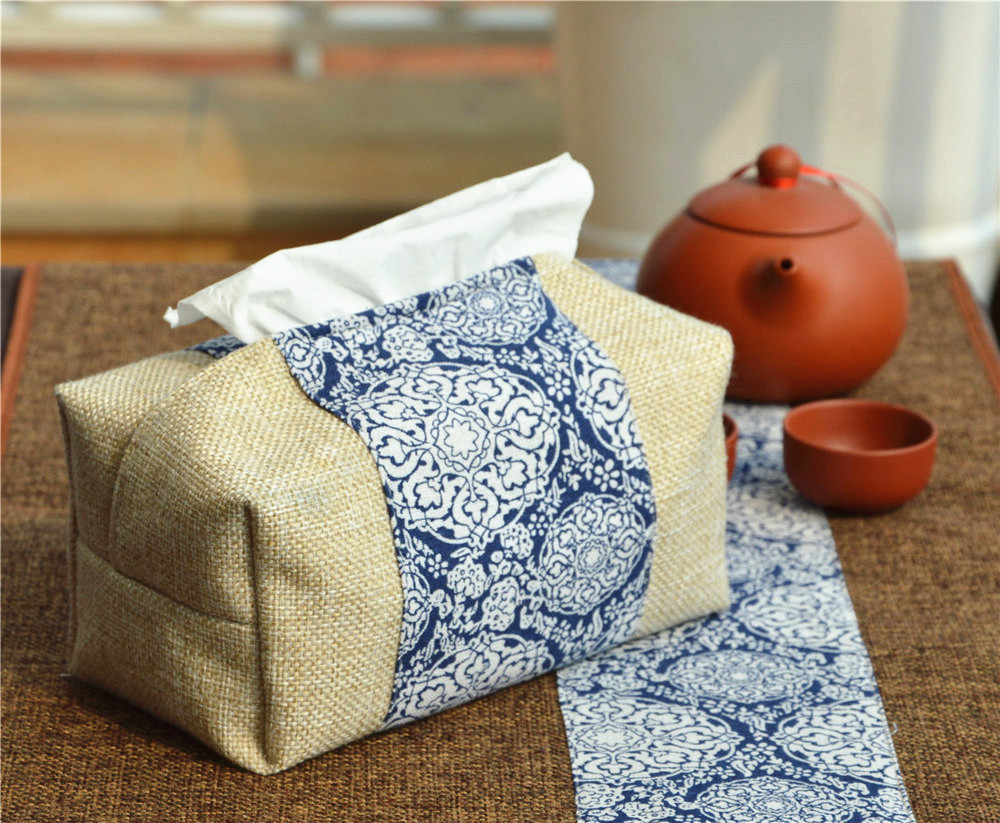 Hand-Stitched Linen Chinese Tea Classic Retro Living Room Car Tissue Paper Fabric Box