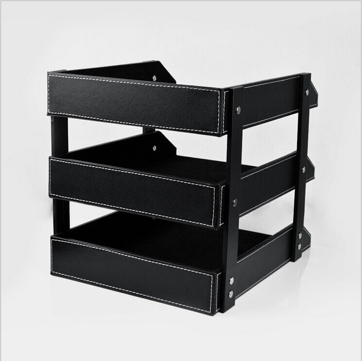 High-End Leather File Shelf Creative Office A4 Paper Data Storage Tray Desktop Organizer