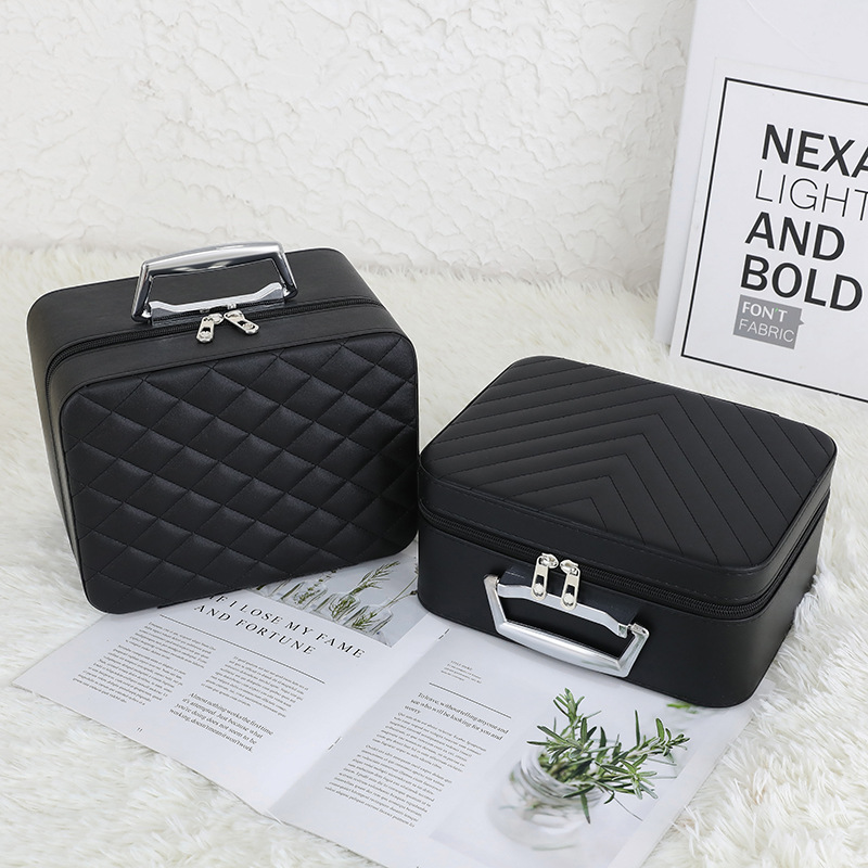 New Style Large Capacity Portable Handle Travel Makeup Case PU Leather Cosmetic Box