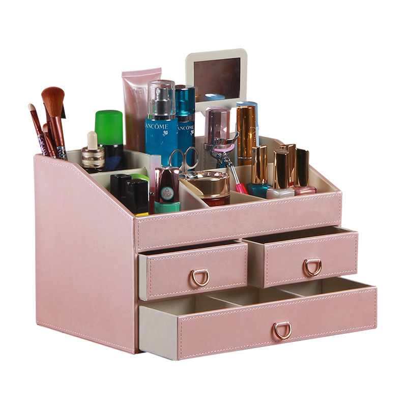 Women Dresser Cosmeitic Accessories Makeup Tools Storage Case PU Leather Desktop Organizer