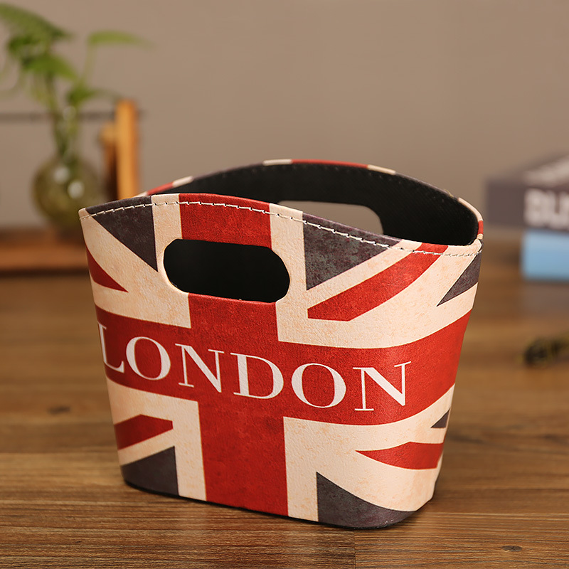 Hot Selling Sundries Organizer Box British Style Desktop Cosmetics Jewelry Leather Storage Basket