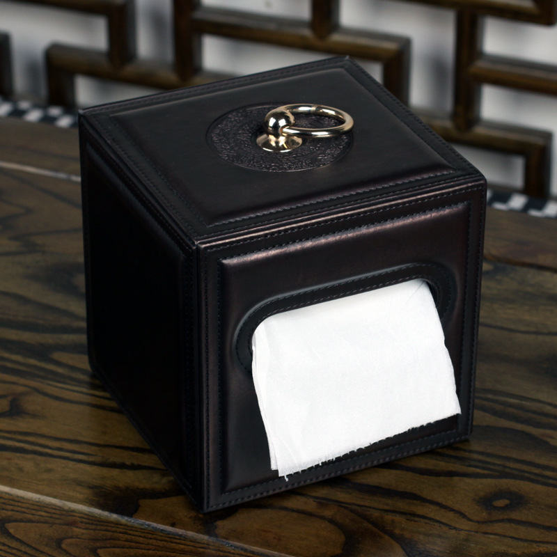 Creative Living Room Office Retro Noble Series Square Roll Paper Towel Leather Tissue Box