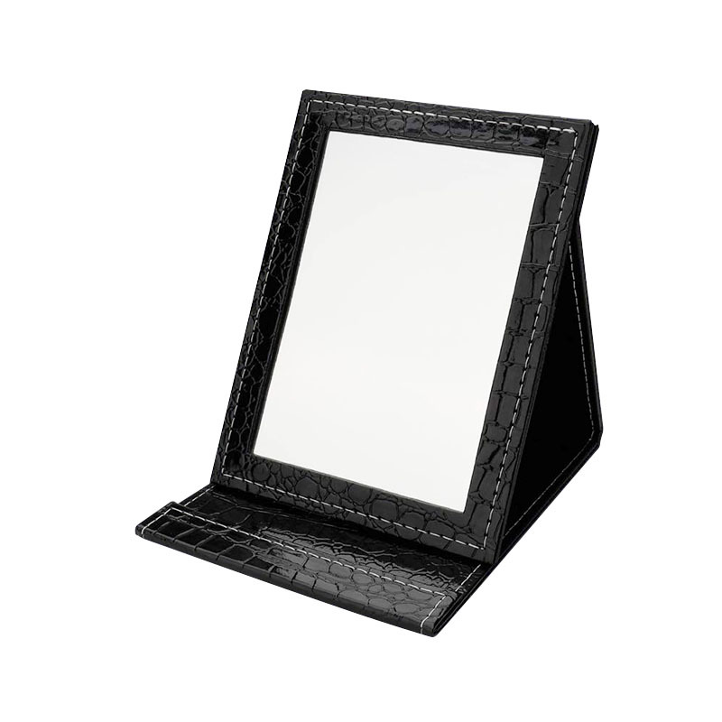 Square PU Leather Folding Student Portable HD Table Dressing Mirror Desktop Mirror